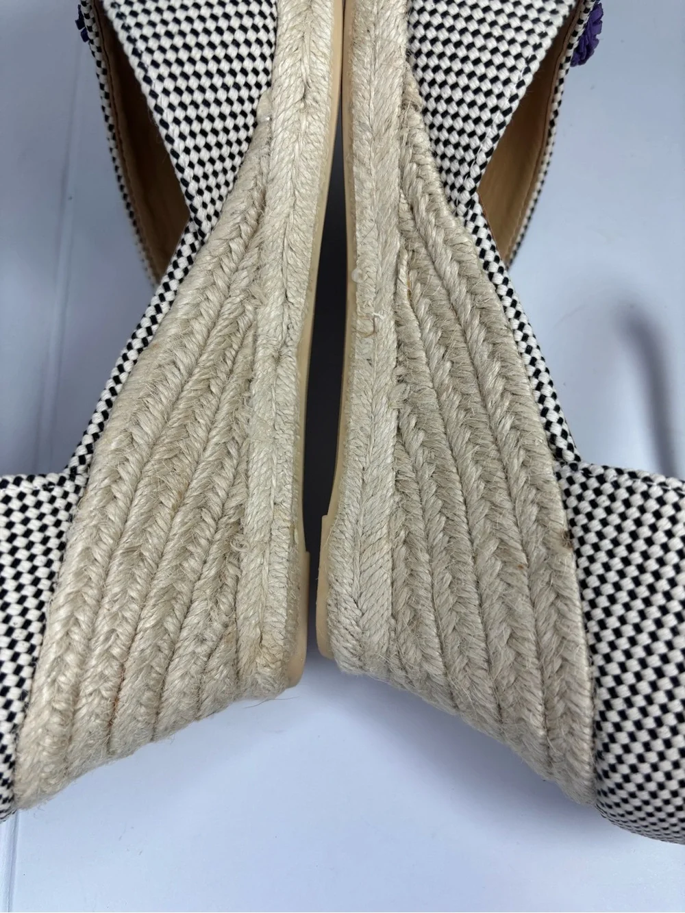Talbots Black White Espadrille Wedge Shoes Colorful Pom Pom Ankle Strap 9